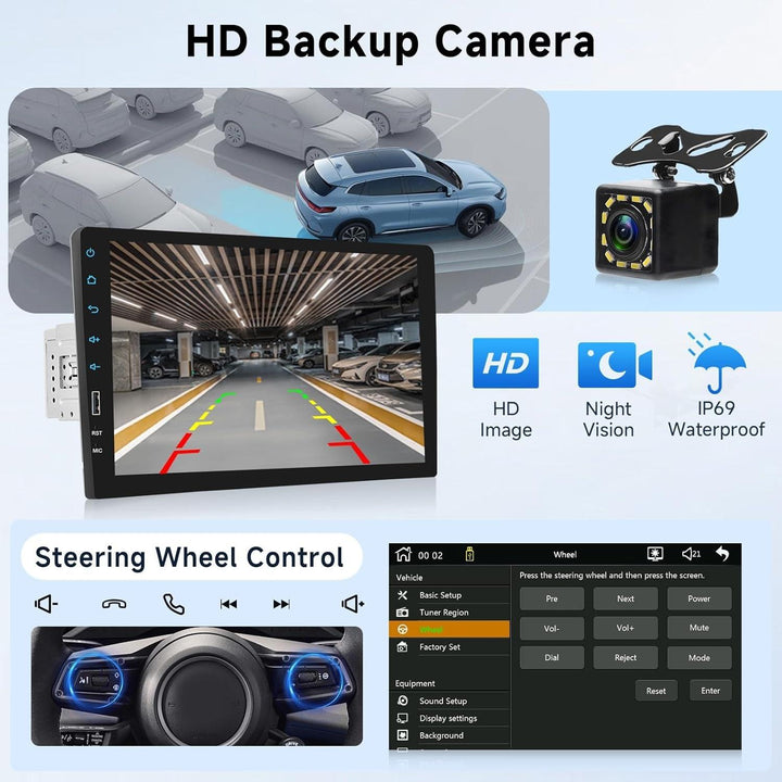 9-Inch Single Din Car Stereo with Wireless CarPlay & Android Auto - Touchscreen, Bluetooth Hands-Free, USB, FM, EQ & Backup Camera Included!